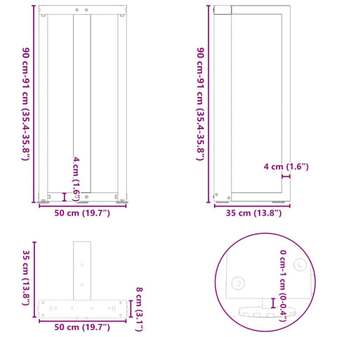 vidaXL Bar Table Legs T-Shaped 2 pcs Black 50x35x(90-91) cm Steel