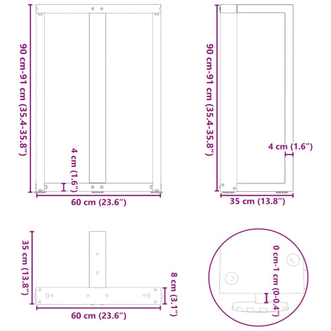 vidaXL Bar Table Legs T-Shaped 2 pcs White 60x35x(90-91) cm Steel