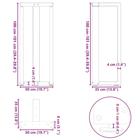 vidaXL Bar Table Legs T-Shaped 2 pcs White 50x35x(100-101) cm Steel