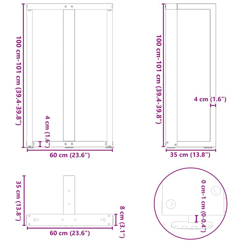 vidaXL Bar Table Legs T-Shaped 2 pcs Black 60x35x(100-101) cm Steel