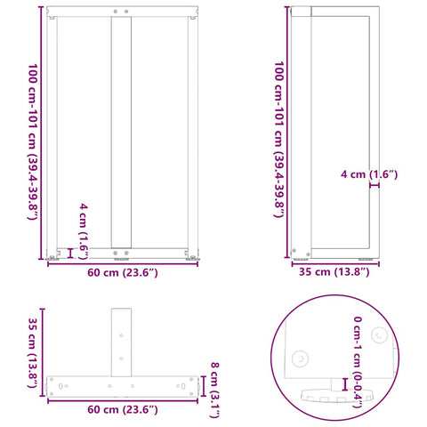 vidaXL Bar Table Legs T-Shaped 2 pcs Anthracite 60x35x(100-101) cm Steel