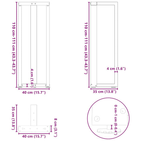 vidaXL Bar Table Legs T-Shaped 2 pcs Black 40x35x(110-111) cm Steel