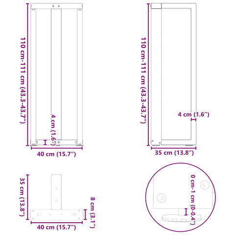 vidaXL Bar Table Legs T-Shaped 2 pcs Anthracite 40x35x(110-111) cm Steel