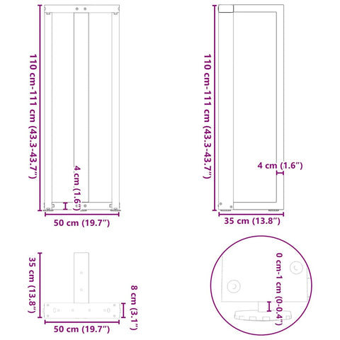 vidaXL Bar Table Legs T-Shaped 2 pcs White 50x35x(110-111) cm Steel