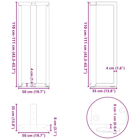 vidaXL Bar Table Legs T-Shaped 2 pcs Natural Steel 50x35x(110-111) cm Steel