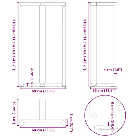 vidaXL Bar Table Legs T-Shaped 2 pcs Black 60x35x(110-111) cm Steel