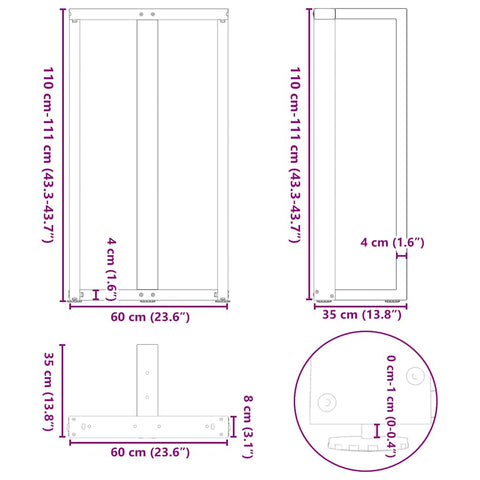 vidaXL Bar Table Legs T-Shaped 2 pcs Anthracite 60x35x(110-111) cm Steel