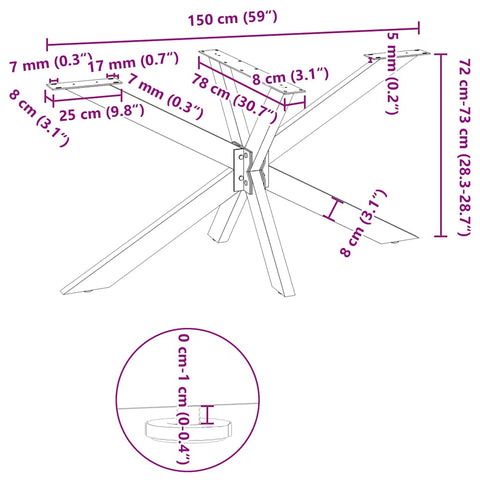 vidaXL Dining Table Leg Spider Shape White 150x78x(72-73) cm Steel