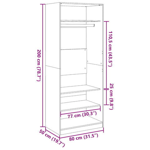 vidaXL Wardrobe White 80x50x200 cm Engineered Wood