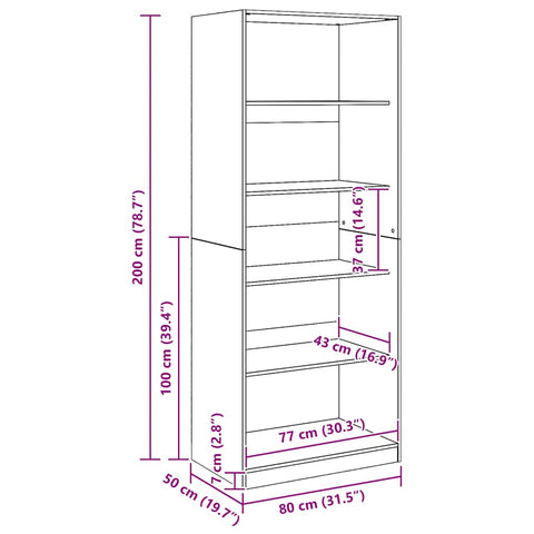 vidaXL Wardrobe Artisian Oak 80x50x200 cm Engineered Wood