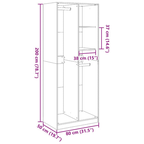 vidaXL Wardrobe Concrete Grey 80x50x200 cm Engineered Wood
