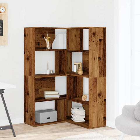 vidaXL Corner Bookcase 4-Tier Old Wood 85x85x140 cm Engineered Wood