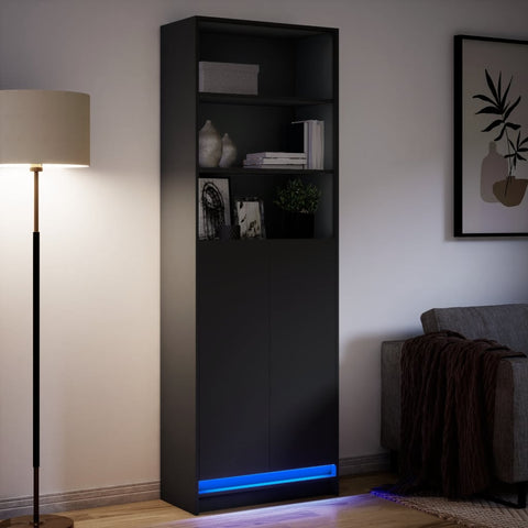 vidaXL Highboard with LED Black 69x32.5x200 cm Engineered Wood