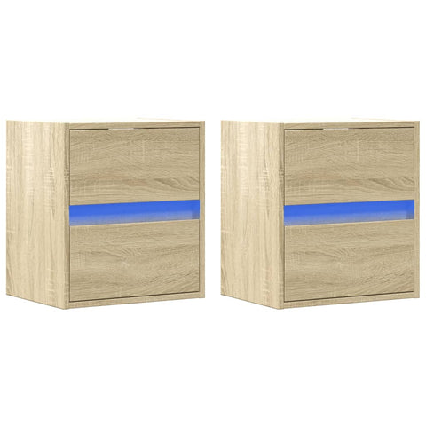 vidaXL Wall-mounted Bedside Cabinets with LED Lights 2 pcs Sonoma Oak