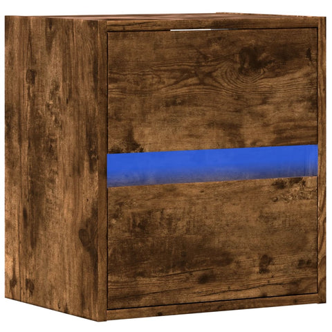vidaXL Wall-mounted Bedside Cabinet with LED Lights Smoked Oak