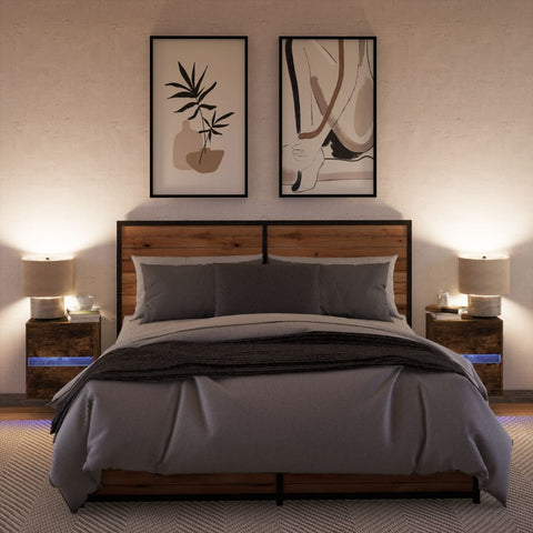 vidaXL Wall-mounted Bedside Cabinets with LED Lights 2 pcs Smoked Oak