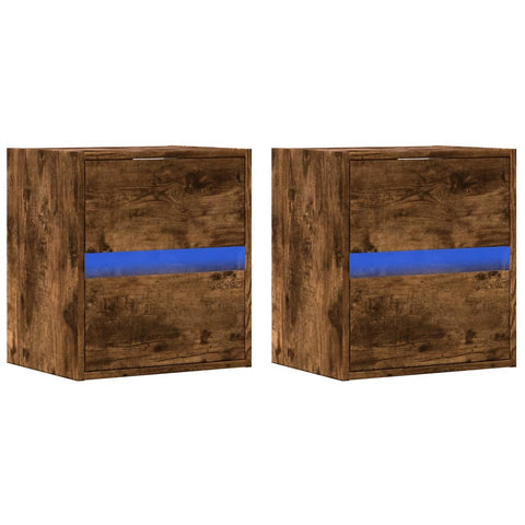 vidaXL Wall-mounted Bedside Cabinets with LED Lights 2 pcs Smoked Oak