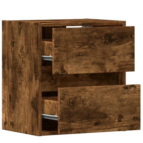 vidaXL Wall-mounted Bedside Cabinets with LED Lights 2 pcs Smoked Oak