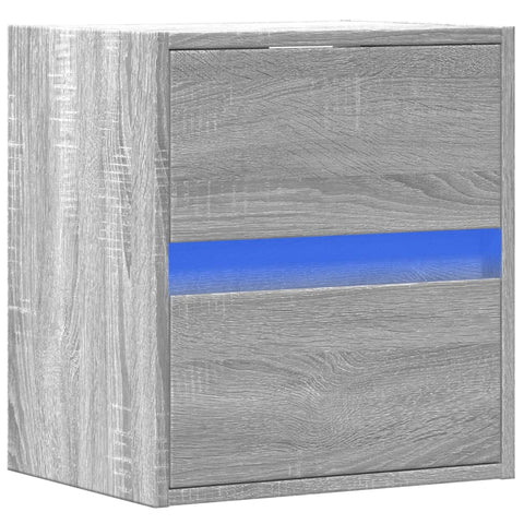 vidaXL Wall-mounted Bedside Cabinet with LED Lights Grey Sonoma