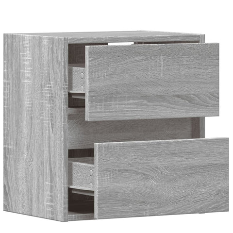 vidaXL Wall-mounted Bedside Cabinet with LED Lights Grey Sonoma