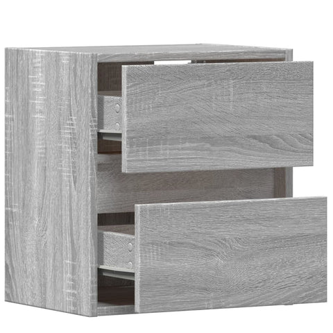 vidaXL Wall-mounted Bedside Cabinets with LED Lights 2 pcs Grey Sonoma