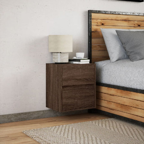 vidaXL Wall-mounted Bedside Cabinet with LED Lights Brown Oak