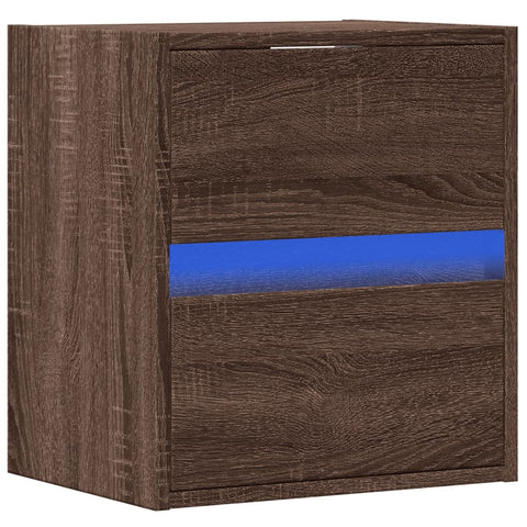 vidaXL Wall-mounted Bedside Cabinet with LED Lights Brown Oak