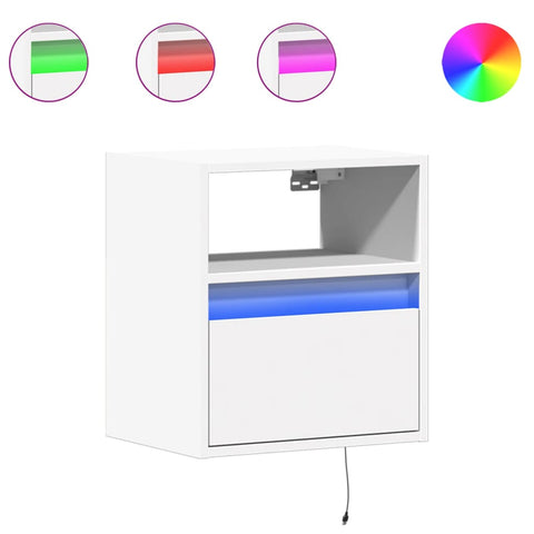 vidaXL Wall-mounted Bedside Cabinets with LED Lights 2 pcs White