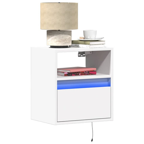 vidaXL Wall-mounted Bedside Cabinets with LED Lights 2 pcs White