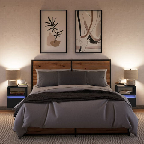 vidaXL Wall-mounted Bedside Cabinets with LED Lights 2 pcs Black