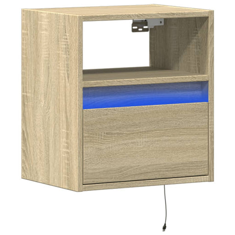 vidaXL Wall-mounted Bedside Cabinet with LED Lights Sonoma Oak