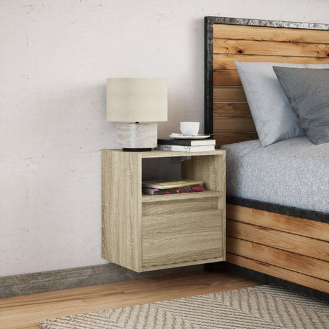 vidaXL Wall-mounted Bedside Cabinet with LED Lights Sonoma Oak