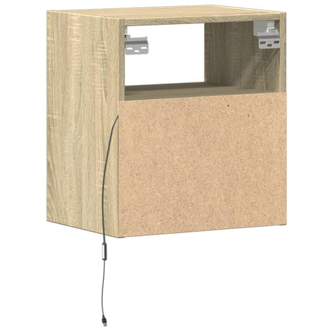 vidaXL Wall-mounted Bedside Cabinet with LED Lights Sonoma Oak