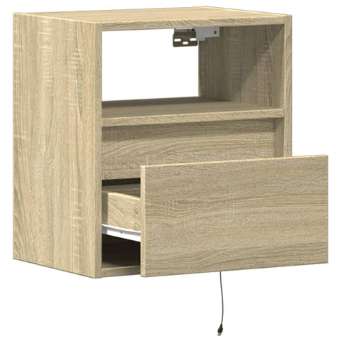 vidaXL Wall-mounted Bedside Cabinet with LED Lights Sonoma Oak