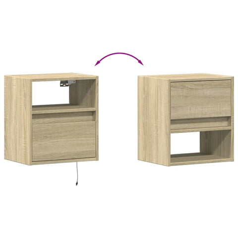 vidaXL Wall-mounted Bedside Cabinet with LED Lights Sonoma Oak