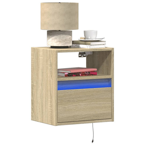 vidaXL Wall-mounted Bedside Cabinet with LED Lights Sonoma Oak