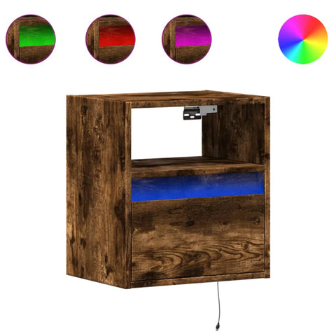 vidaXL Wall-mounted Bedside Cabinet with LED Lights Smoked Oak