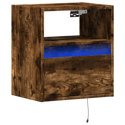 vidaXL Wall-mounted Bedside Cabinet with LED Lights Smoked Oak
