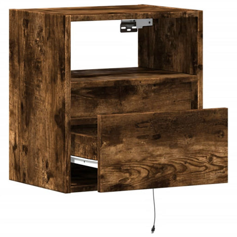 vidaXL Wall-mounted Bedside Cabinet with LED Lights Smoked Oak