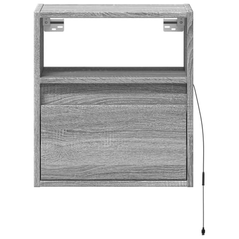 vidaXL Wall-mounted Bedside Cabinet with LED Lights Grey Sonoma