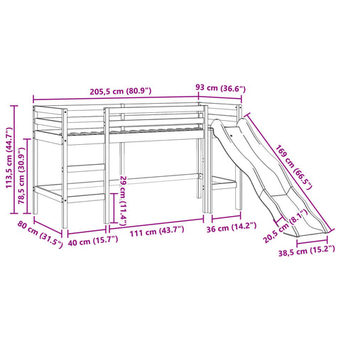 vidaXL Kids' Loft Bed without Mattress White 80x200 cm Solid Wood Pine