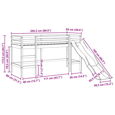 vidaXL Kids' Loft Bed without Mattress Wax Brown 80x200 cm Solid Wood Pine