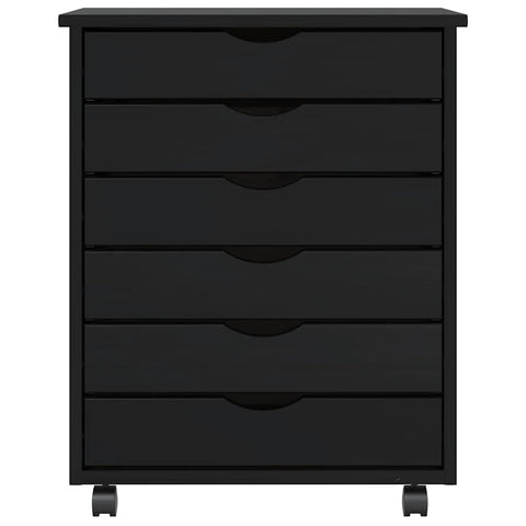 vidaXL Rolling Cabinet with Drawers MOSS Black Solid Wood Pine