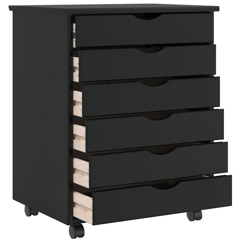vidaXL Rolling Cabinet with Drawers MOSS Black Solid Wood Pine