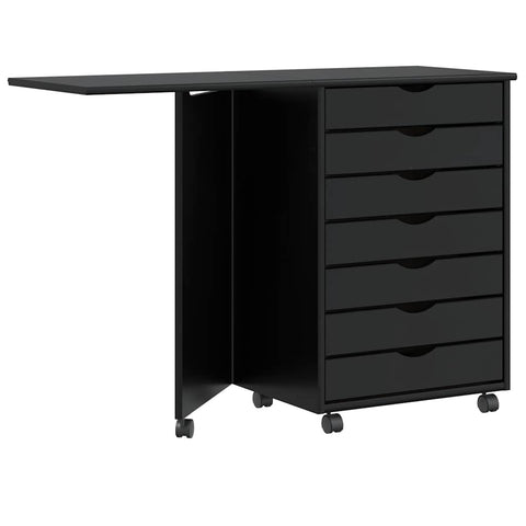 vidaXL Rolling Cabinet with Desk MOSS Black Solid Wood Pine