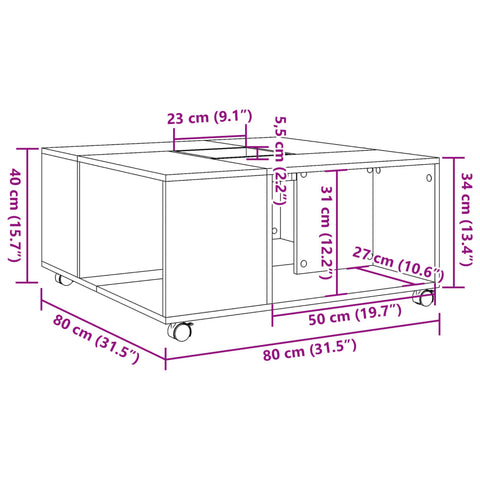 vidaXL Coffee Table Brown Oak 80x80x40 cm Engineered Wood
