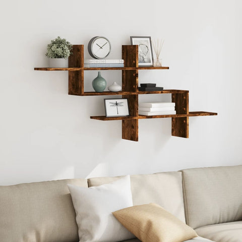 vidaXL Wall Shelf Smoked Oak 124.5x18x60.5 cm Engineered Wood