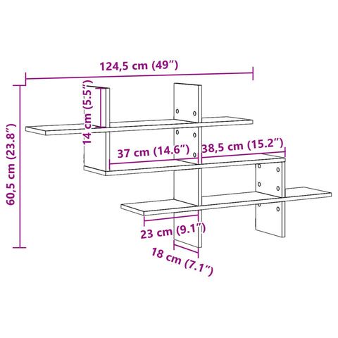 vidaXL Wall Shelf Artisian Oak 124.5x18x60.5 cm Engineered Wood