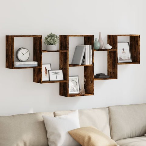 vidaXL Wall Shelf Smoked Oak 159x18x66 cm Engineered Wood