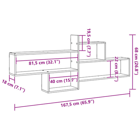 vidaXL Wall Shelf Sonoma Oak 167.5x18x68 cm Engineered Wood